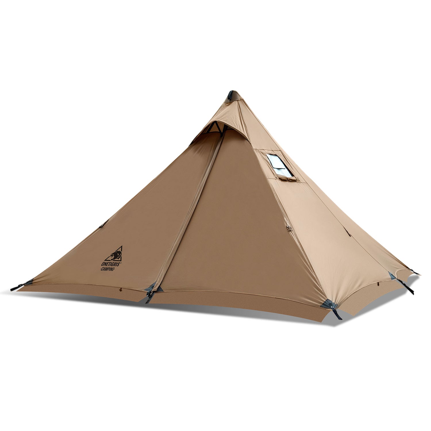 Beige pyramid-shaped tent on a white background