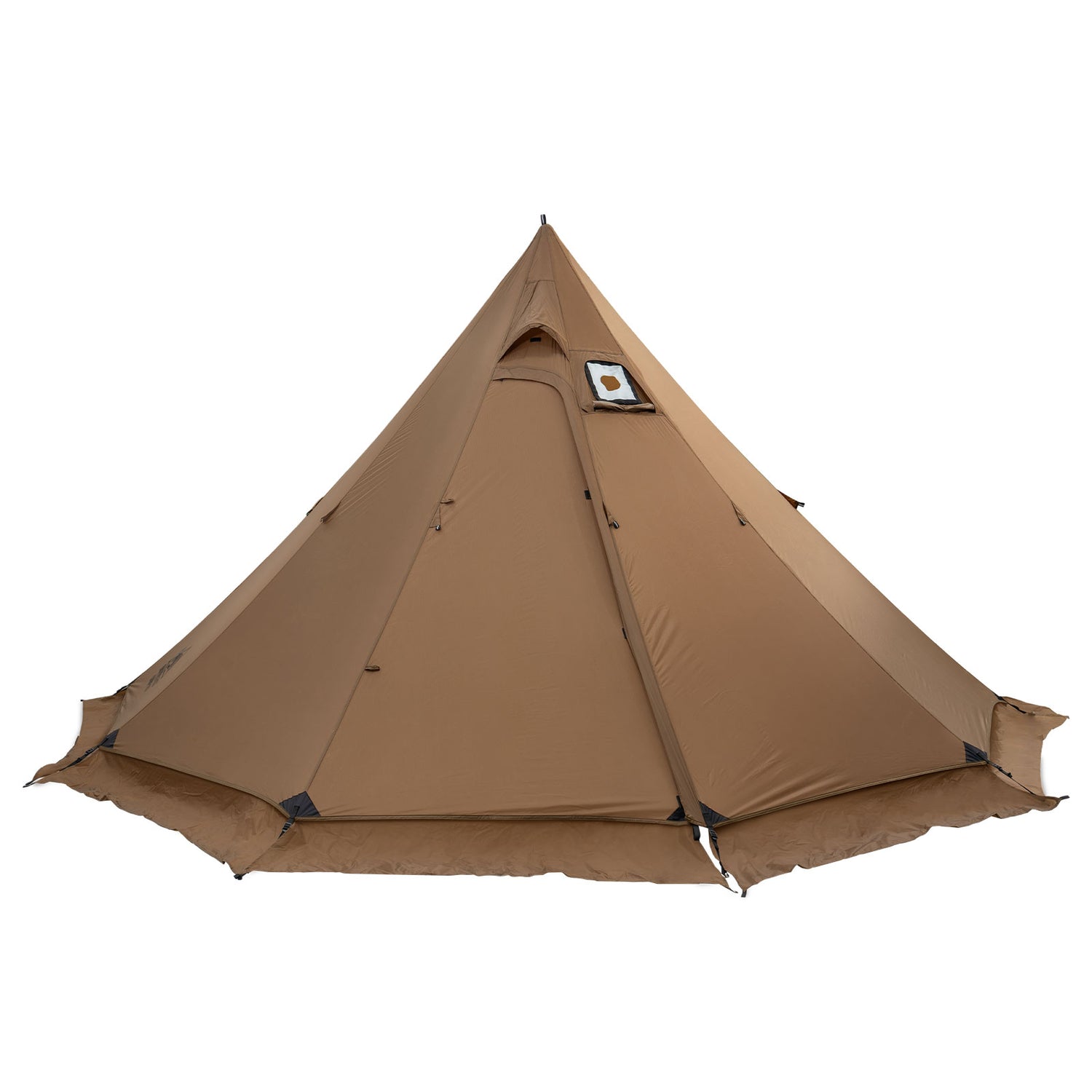 Brown tent with a logo on a white background