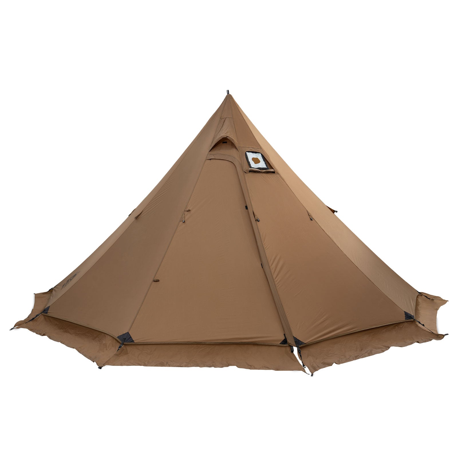 Brown tent with a logo on a white background