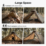 Camping hot tents with and without stoves, no center pole required, and plenty of room for activities