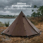 Tent with waterproof rating feature shown in a rainy outdoor setting