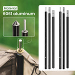 6061 aluminum tent pole set with material label on a green background