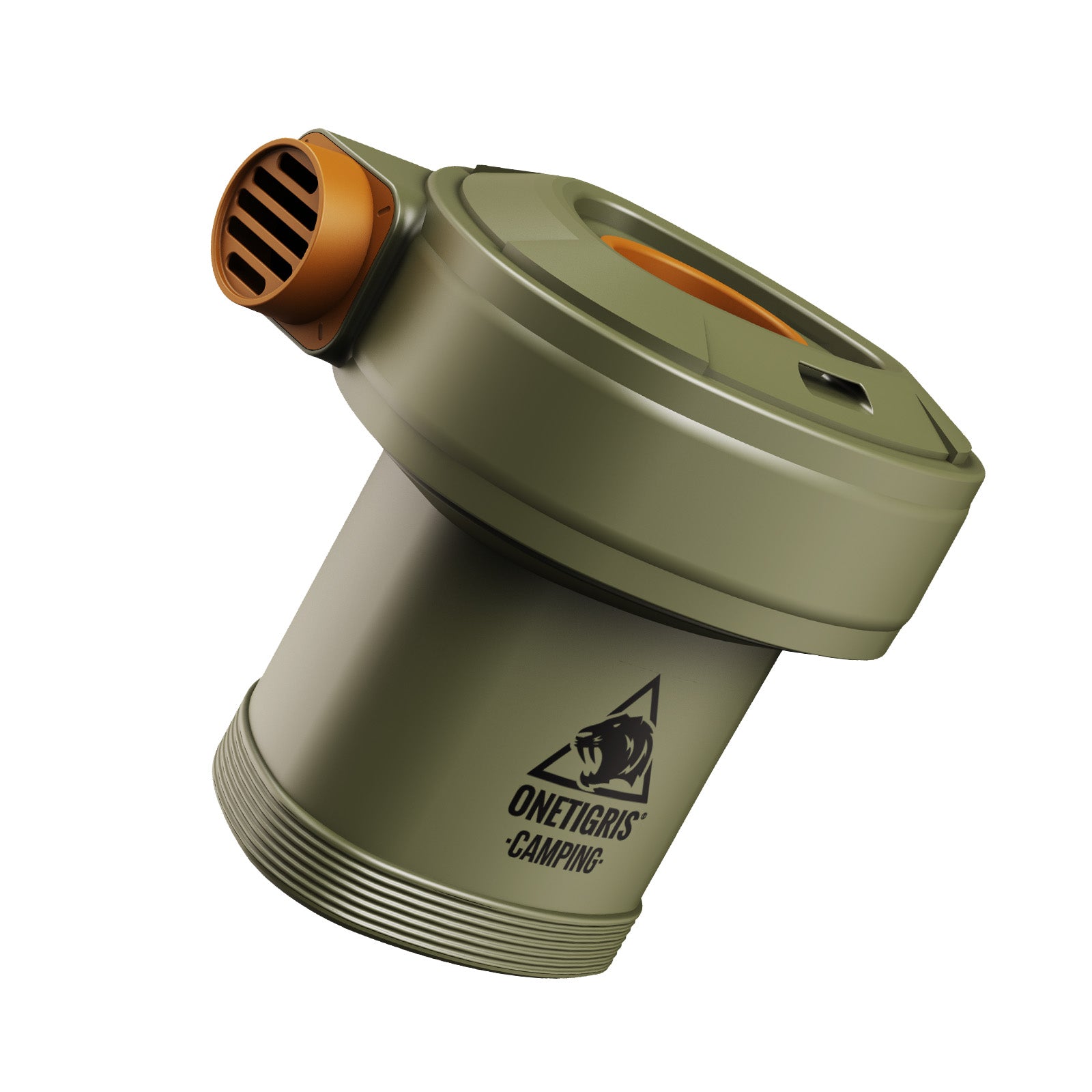 Green Air Pump with brown accents on a white background