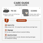 Care guide for OneTigris camping product with icons and text on a white background