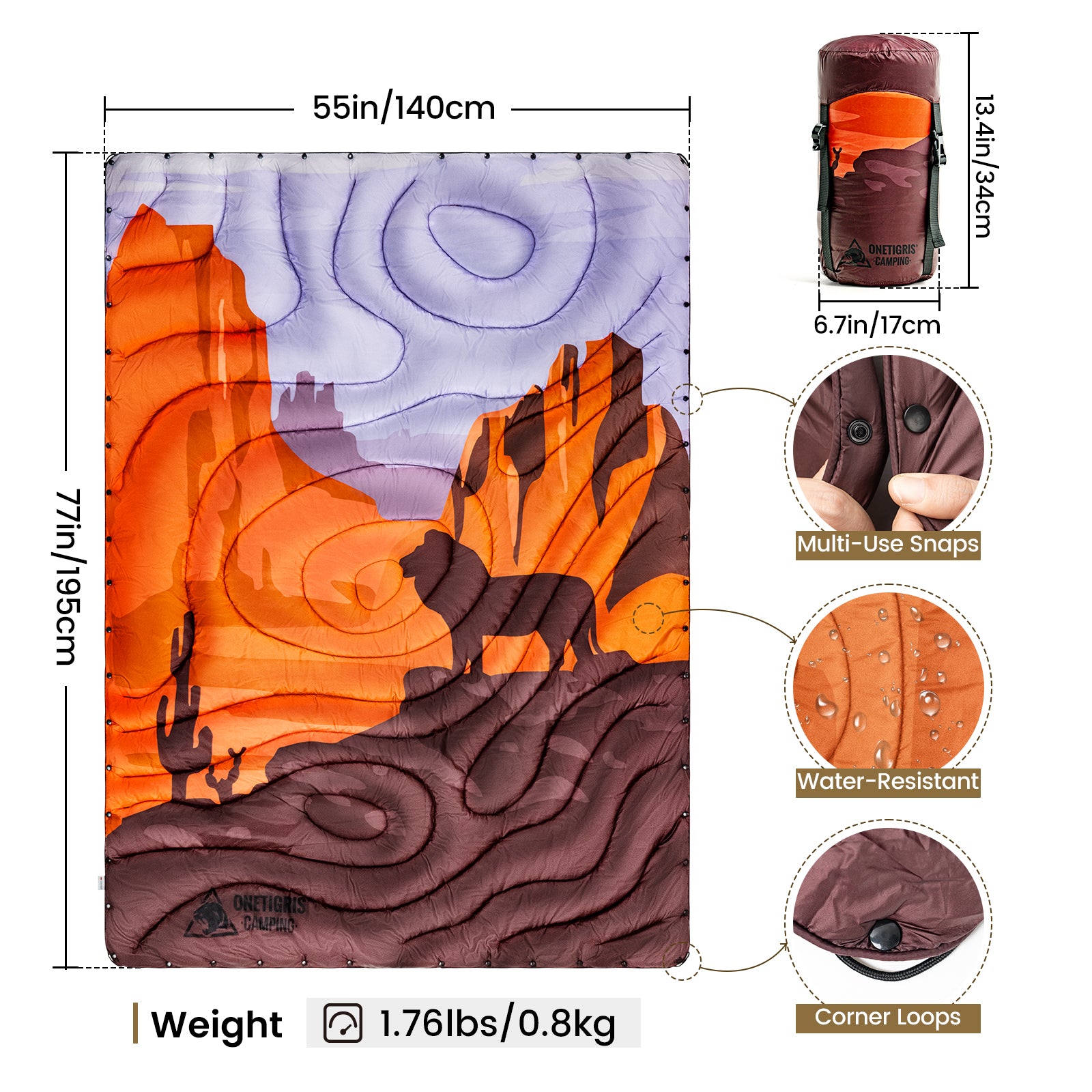 OneTigris Digital Printed Camping Blanket