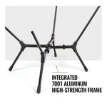 Black metal frame with text 'Integrated 7001 Aluminum High-Strength Frame' on a white background