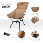 Camping chair with features highlighted on a white background