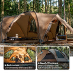  ORBITIS Camping Tent  with multiple entrances and mesh windows in a forest setting