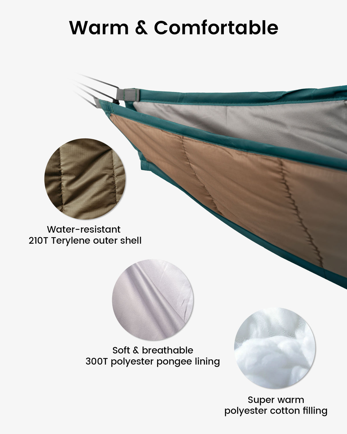 Hammock Under-Quilt with water-resistant shell, soft lining, and warm filling on a white background