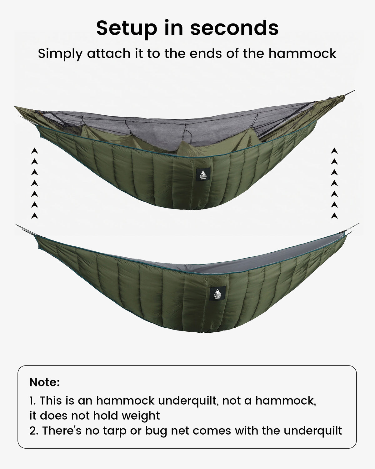 Hammock underquilt with setup instructions on a white background