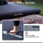 Inflatable mattress with text highlighting comfort and features, brand 'ONETIGER Camping' visible.