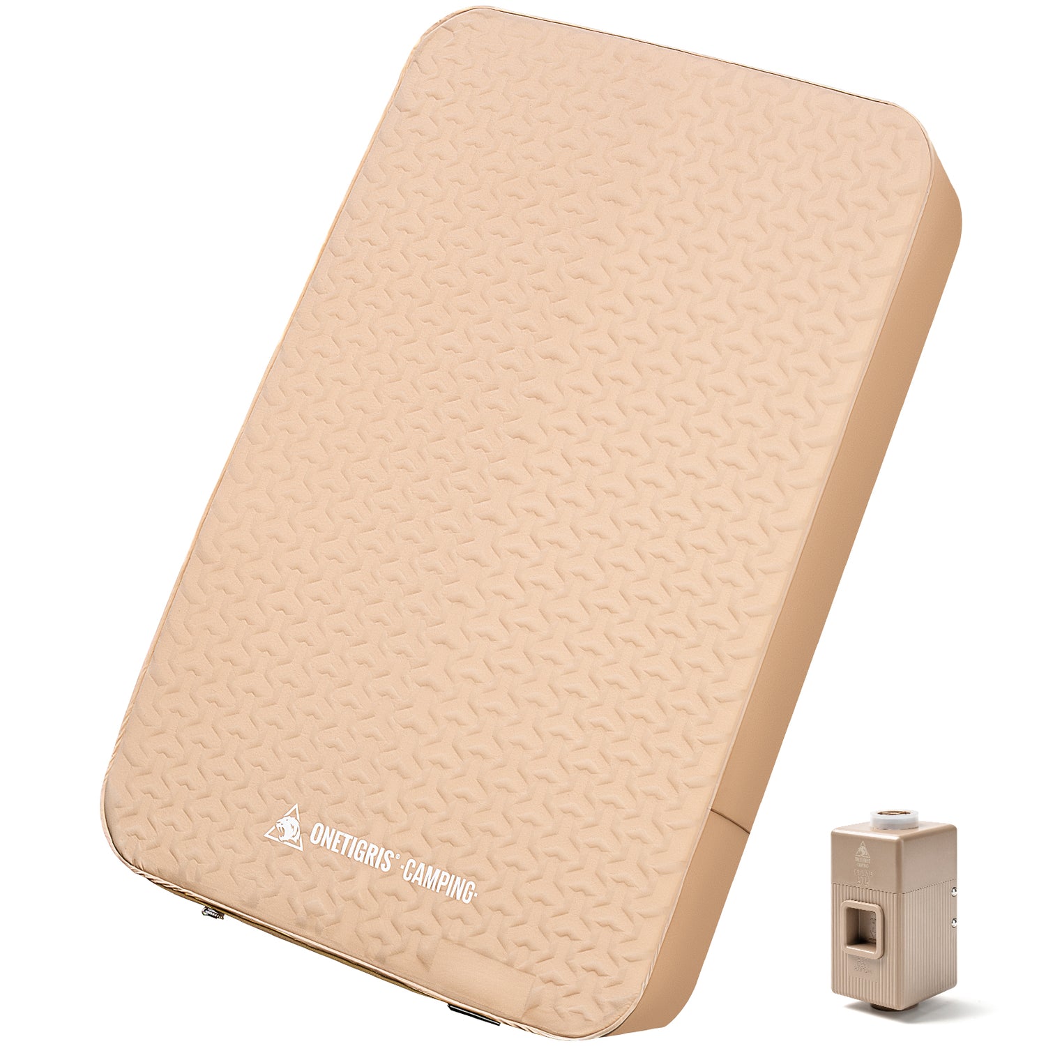 Beige camping mattress with Chetoneur Camping logo on a white background