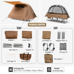 OneTigris cot tent package contents showing tent and cot components, with a package size of 18.9" x 17.3" x 7.1" and a total weight of 18.7lbs/8.5kg.