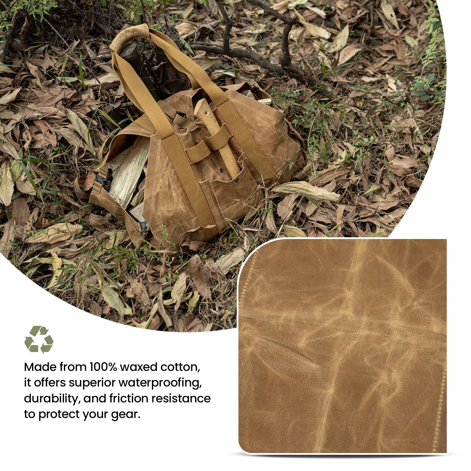 Waxed Canvas Firewood Carrier - Heavy Duty Log Tote for Camping