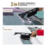 2-in-1 ice scraper and snow brush with text indicating its user-friendly design.
