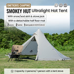 Smokey Hut ultralight hot tent with camping stove and accessories in a natural setting.