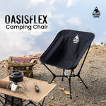 Oasis Flex camping chair with cooking equipment on a camping site, featuring the OneTigris Camping logo.