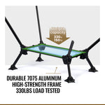 Durable 7075 aluminum chair frame and weight capacity indicator on a white background