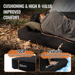 OneTigris camping mattress cushioning with 10cm high-rebound foam and R-Value 8, reducing cold and uneven ground feel for improved comfort.