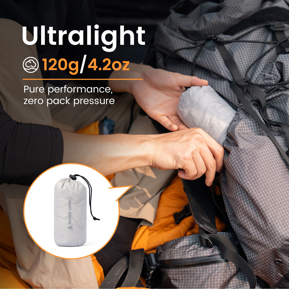 The sleeping bag liner adds no packing burden and takes up no space.