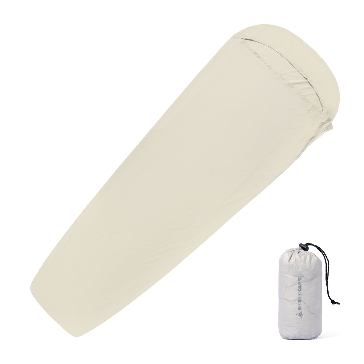 A white background image featuring a sky-blue sleeping bag liner.
