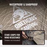Onetic waterproof Camping mat with water droplets and text highlighting features.