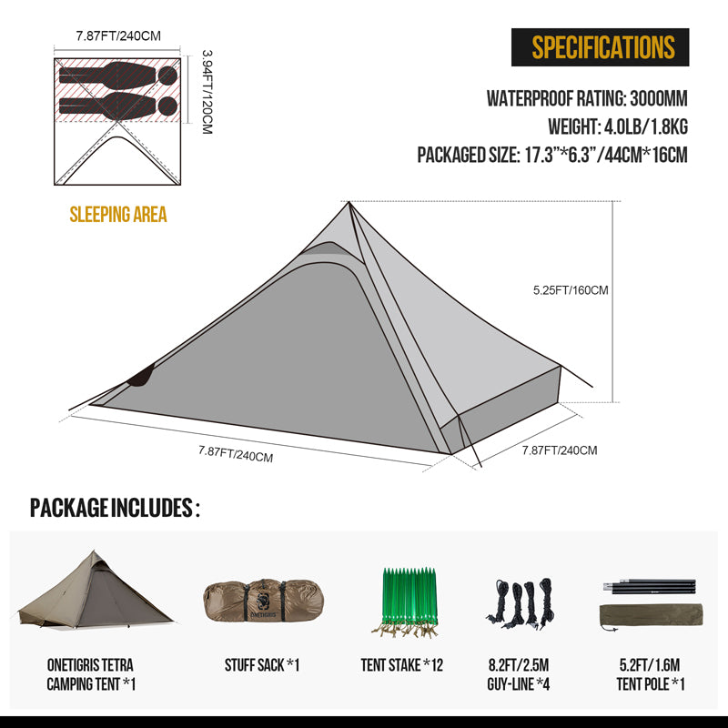 tent specs OneTigris TETRA Ultralight Tent 2 Person – OneTigris Camping