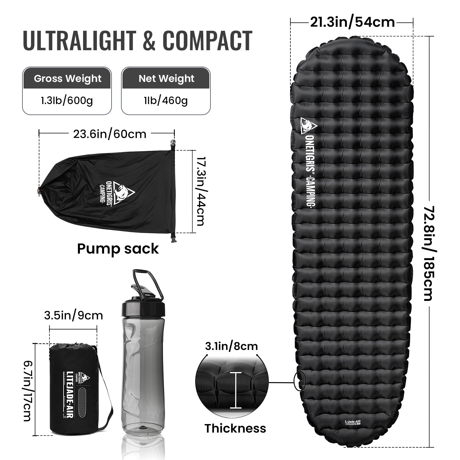 LITEJADE- AIR Inflating Mattress product size